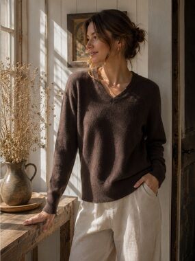 BANANA REPUBLIC | 100% Merino Wool Sweater | Brown V-Neck Knit Pullover
